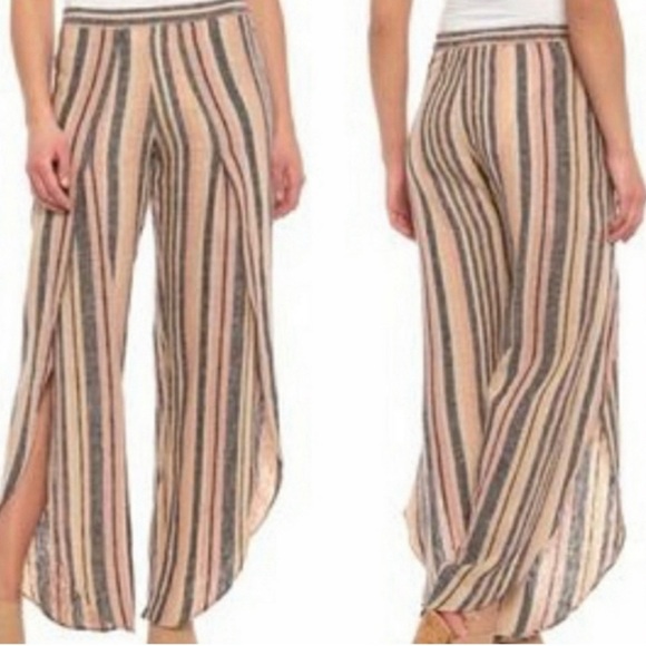 Drew Anthropologie Rouge tan red combo striped tulip linen‎ harem pants - Picture 1 of 7